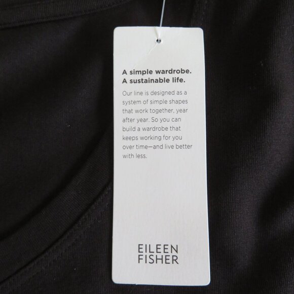 Eileen Fisher Black Boxy V-Neck, Knee Length Cotton Blend Dress, Medium - NWT - Picture 13 of 13